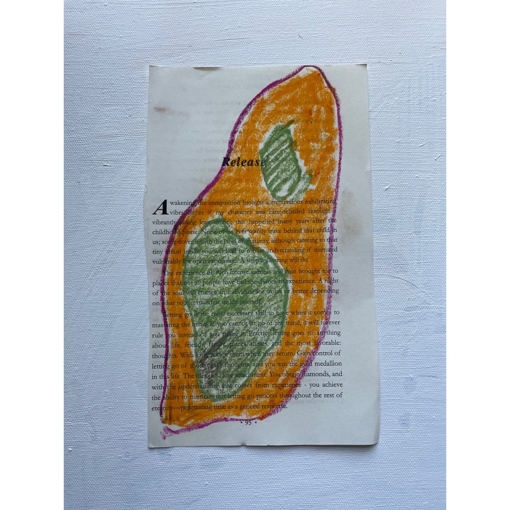 Original Art Release Crayon Drawing on‎ Book Page Abstract Expressionist